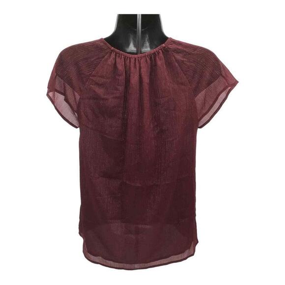 Michael Kors Women’s Ruby Red Sheer Flutter Sleeve Lined Blouse Top XXS NWT - Picture 3 of 16